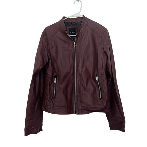 Me Jane Womens Burgundy Faux Leather Moto Jacket Size L Zip Pockets - Picture 10 of 12